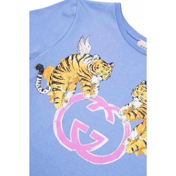 NWT Gucci GG winged tiger t-shirt in blue Size 4 - Picture 2 of 9